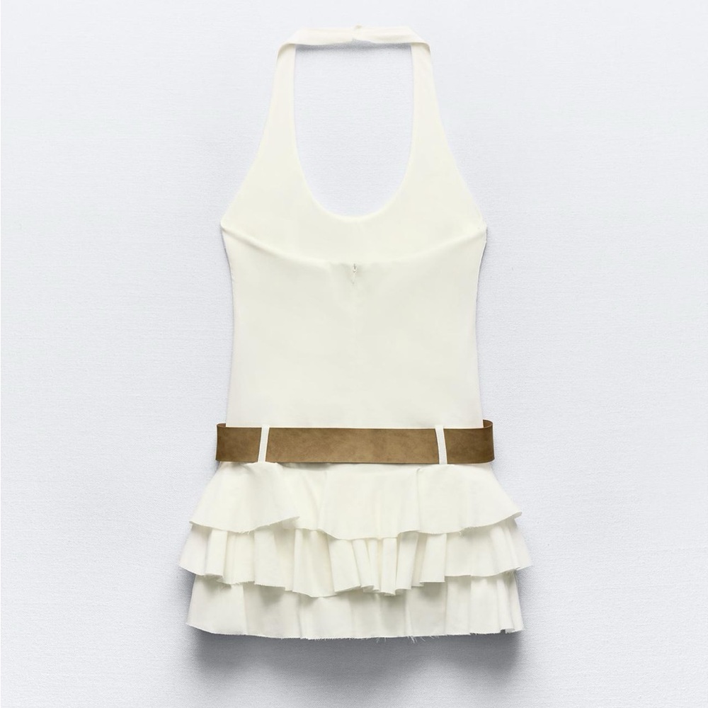 Zara BELTED RUFFLED DRESS with brown belt - Picture 8 of 15